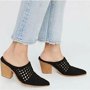 Jeffrey Campbell Free People Size 8 Leone Leather Mules Block Heel Shoes Black